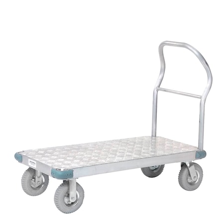 Global Industrial Aluminum Diamond Deck Platform Truck 56x42 1200 Lb. Cap. 8in Pneu. Casters 241594